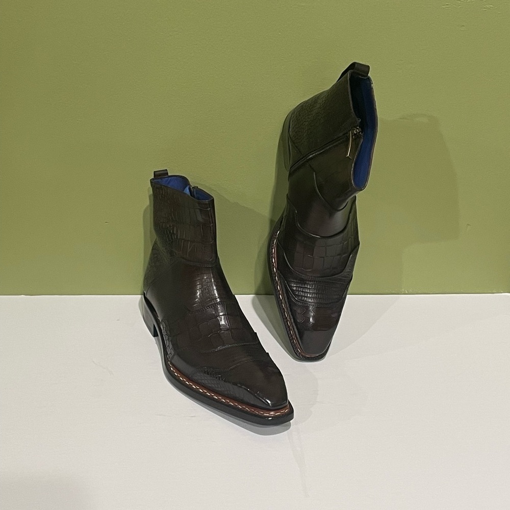 Emilio Franco boot brown Atalian leather calf point toe side zipper